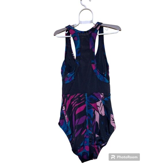 All in Motion Swimsuit One Piece Small Zip-Front Racerback Multicolor - Picture 4 of 10